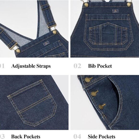 Stretchy Denim Overalls for Women, Womens Jean Bib Overall with Loose Fit, Ladie - Picture 4 of 5